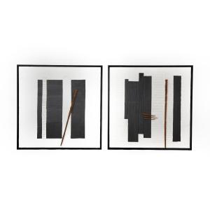 Pair Of French Abstract Relief Panels In Black-white By Jean-paul Chablais 2001