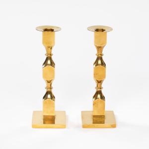 Pair Of Solid Brass Candlesticks By Bernt Karlsson For Gusum, Sweden 1980s