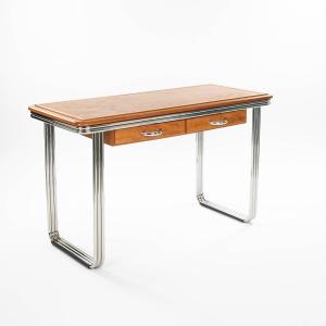 Bauhaus Beechwood Desk With A 2-3 Piece Re-nickeled Tubular Frame, 1930s