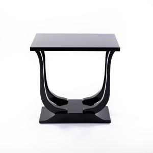 Elegant Art Deco Side Table In A Glossy Black Lacquered Finish