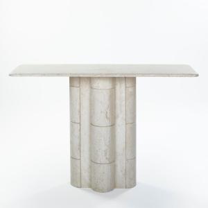 French Elegante Mid-century Faux Bambou Travertine Console Table 1970s