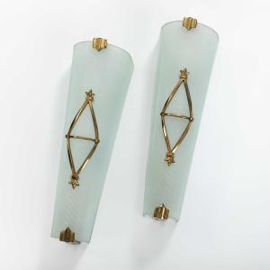 Pair Of French Art Deco Wall Sconces By Atelier Petitot