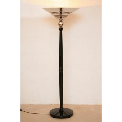 Art Deco Floor Lamp Black High Gloss Lacquer, Re-nickeled Metal Parts