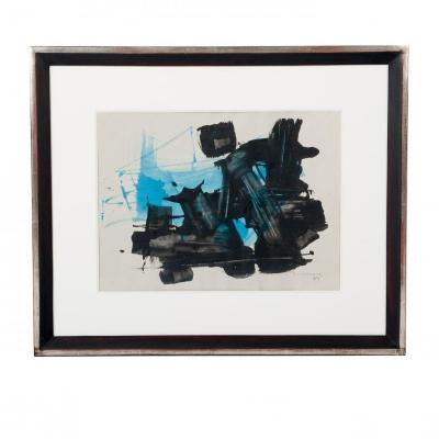 Abstract Gouache In Turquois-black Colors By Ricardo Santamaria