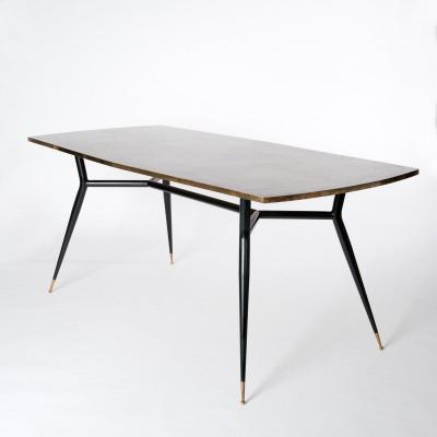 Midcentury Italian Sputnik Legs Dining Room Table, Desk - With Bronze Veneer Top