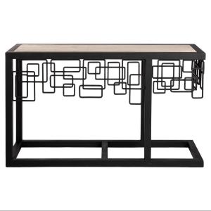 Italian Mid-century Iron/travertine Console Table Abstract-geometric Design 70s