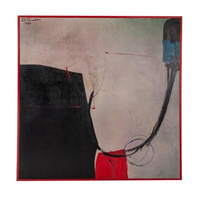 Italian Art Informel Painting Black, Grey, Red, Blue By Danilo Picchiotti, 1987