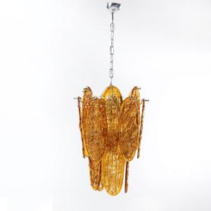  Amber Colored Mid-century Suspension Lamp From The 70s 