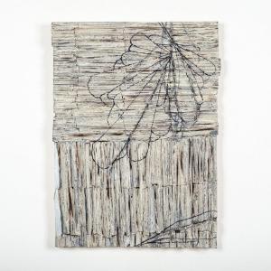 Modern Wooden Sculpture-painting In Greige-grey By Christofer Kochs