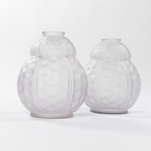 Pair Of Art Déco Oreor Pressed Glass Vases, Signed 1920-30