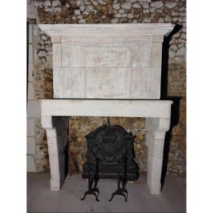 19th Century White Stone Fireplace