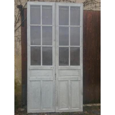 Oak Double Door Communication Window