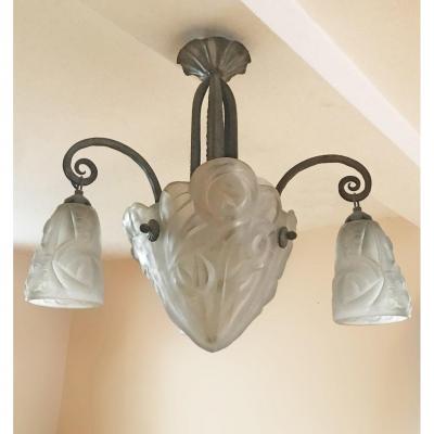 Art Deco Chandelier Signed Degué