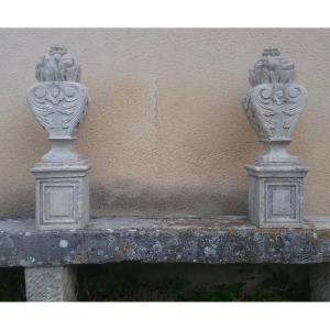 Fire Pots, Pair Of Natural Stone Vases