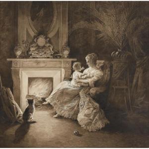 Edouard Bernard Debat-ponsan (toulouse 1847 - 1913 Paris) - By The Fireside