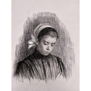 French School, Dated 1907 - Portrait Of A Young Girl In A White Headdress