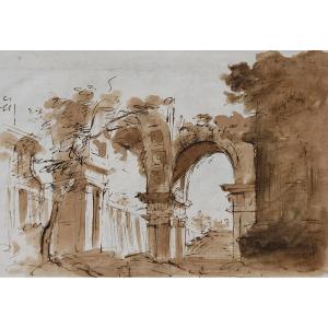 18th Century Italian School, Entourage Of Giovanni Battista Piranesi - Capriccio Con Arco