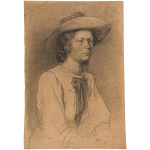 French School, Circa 1900 - Young Woman With A Wide-brimmed Hat