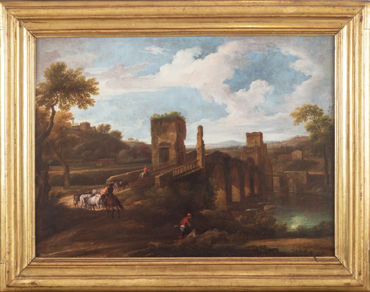 Pittore nordico attivo a Roma nella seconda metà del XVII secolo, Veduta di Ponte Milvio-photo-2