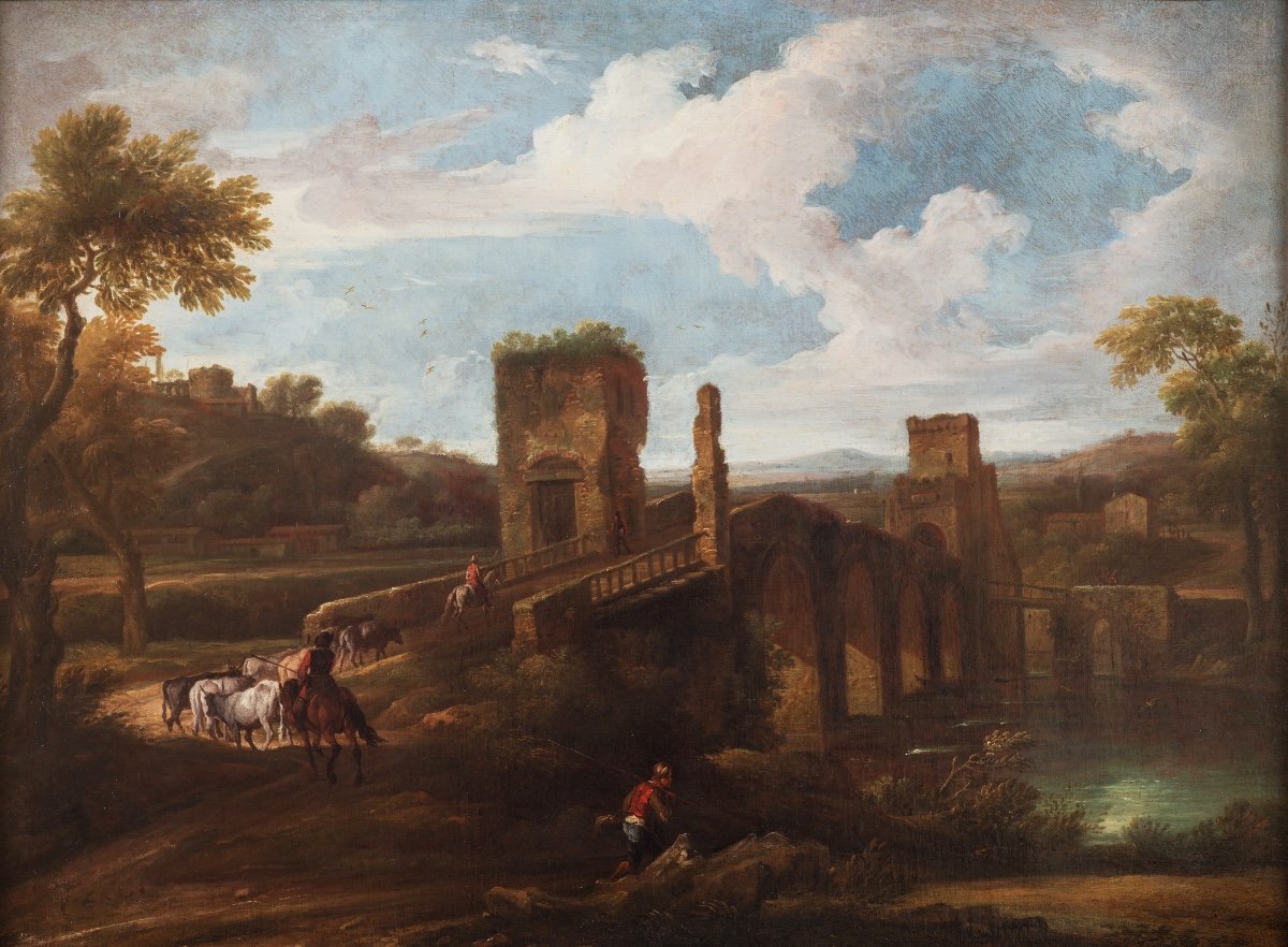 Pittore nordico attivo a Roma nella seconda metà del XVII secolo, Veduta di Ponte Milvio