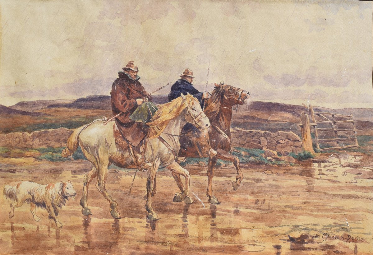 Enrico Coleman (Roma 1846 – 1911), Due Butteri a Cavallo