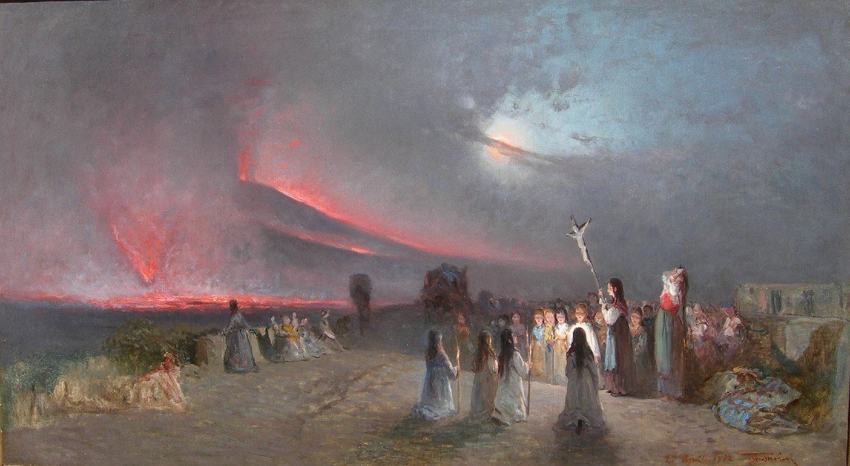 Francesco Mancini (Naples  1830 - 1905),   'Éruption Du Vésuve Le 27 Avril 1872. 