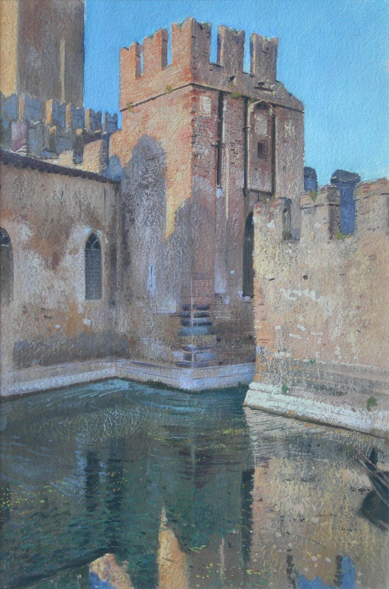 ADOLF HIREMY HIRSCHL (Temesvàr 1860 - Rome 1933), Château de Sirmione sur le Lac de Garde