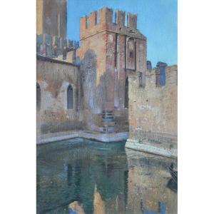 ADOLF HIREMY HIRSCHL (Temesvàr 1860 - Rome 1933), Château de Sirmione sur le Lac de Garde