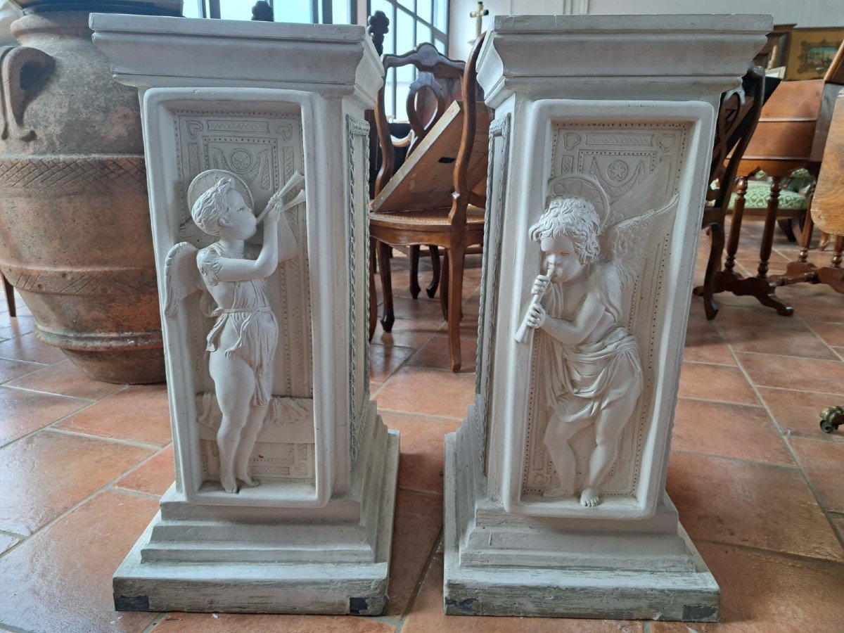 Coppia di colonne in gesso scolpite ‘800