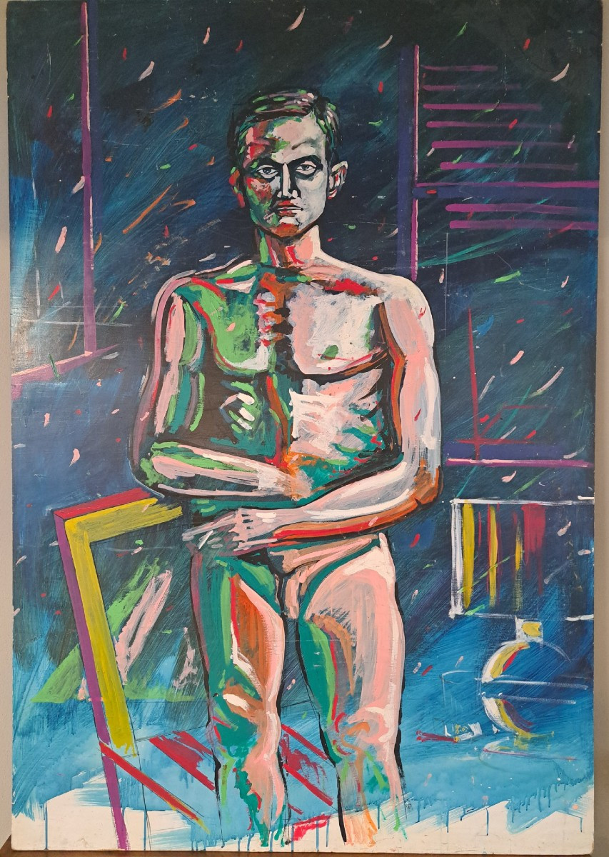 Ritratto maschile, grande dipinto a olio-photo-2