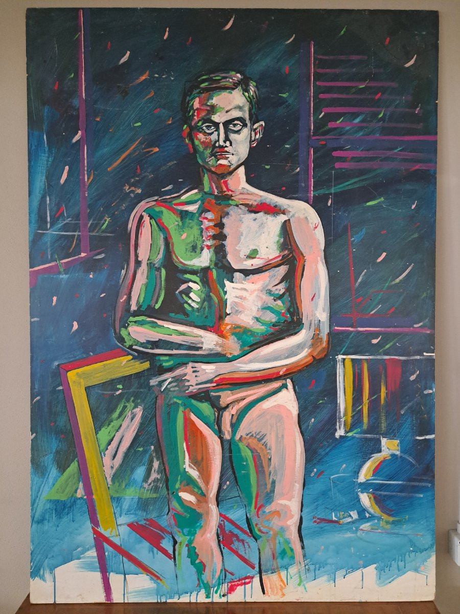 Ritratto maschile, grande dipinto a olio-photo-2