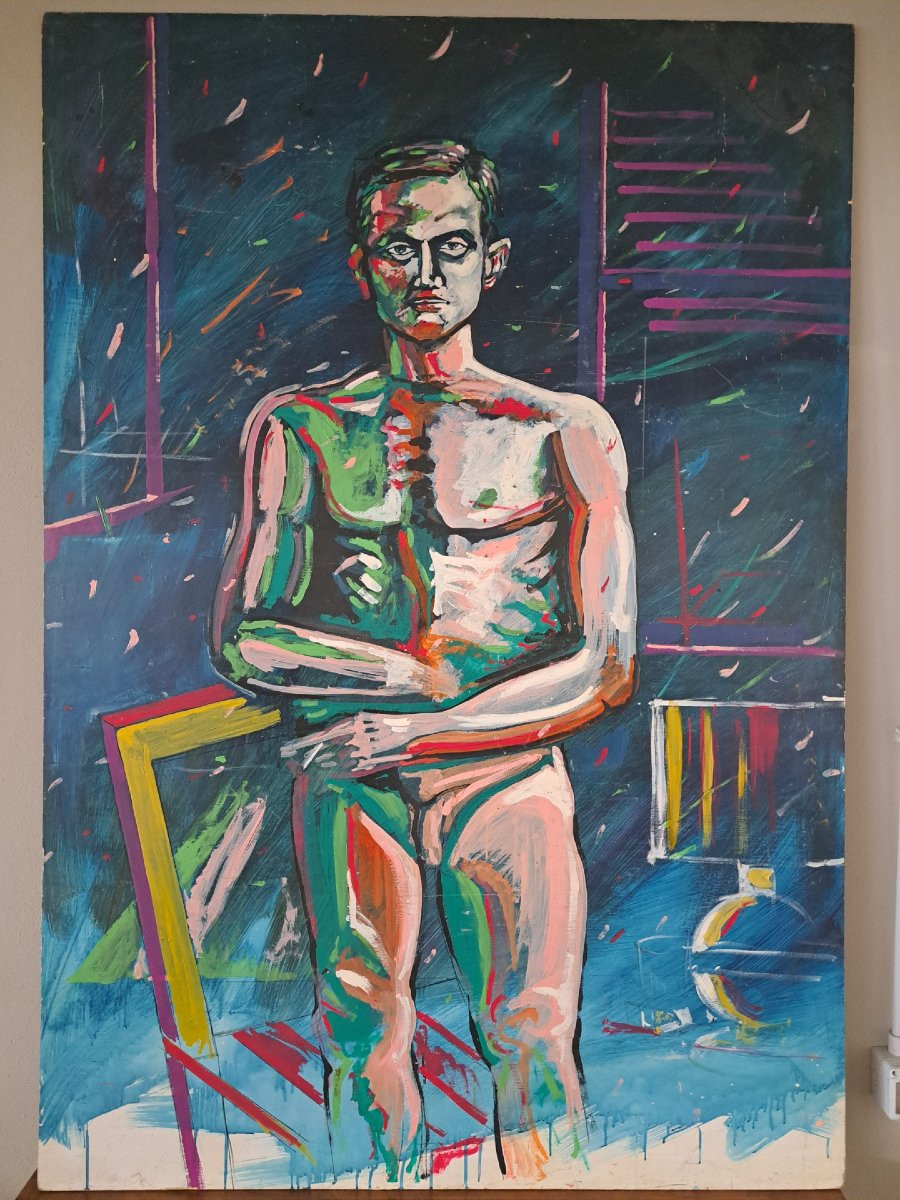 Ritratto maschile, grande dipinto a olio-photo-5
