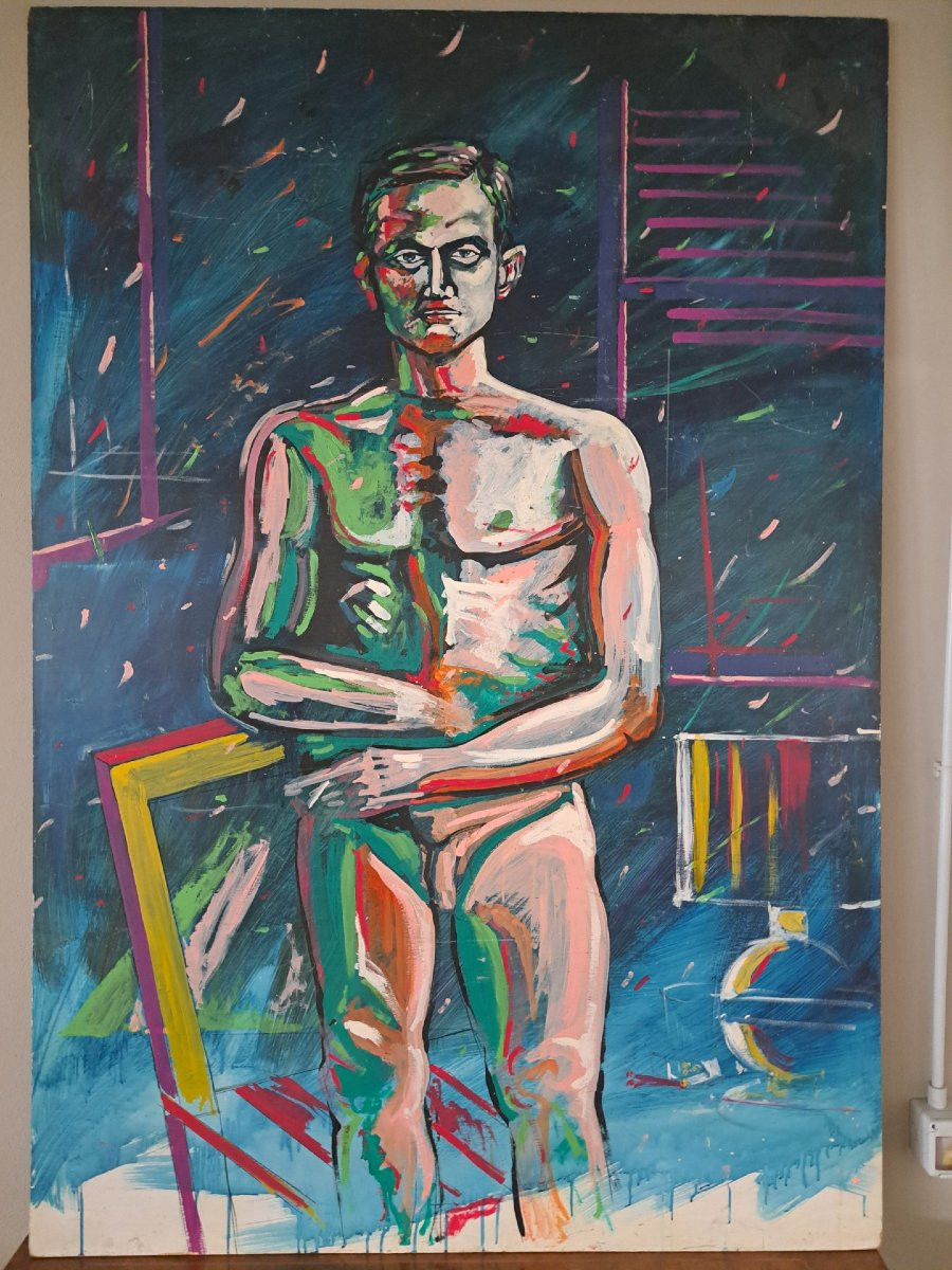 Ritratto maschile, grande dipinto a olio-photo-6