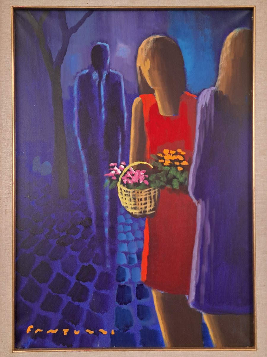 Fantuzzi , olio su tela con dedica ed autentica-photo-3