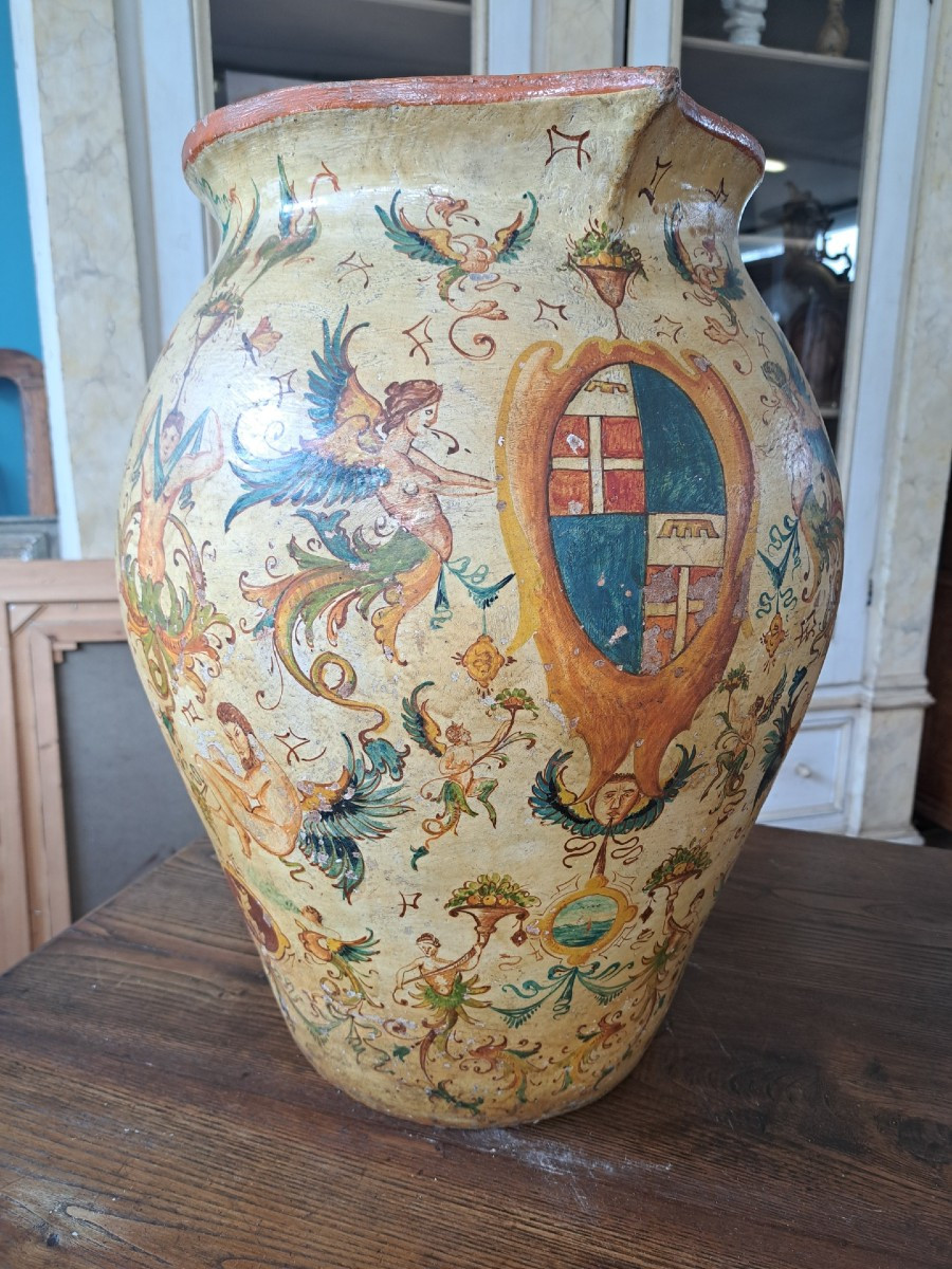 Vaso in terracotta dipinto dell'Ottocento