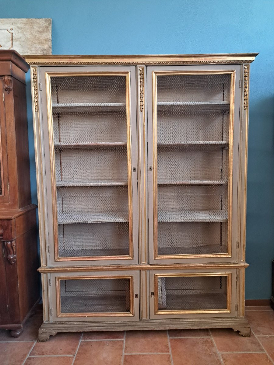 Libreria a 4 porte laccata e dorata con rete-photo-2