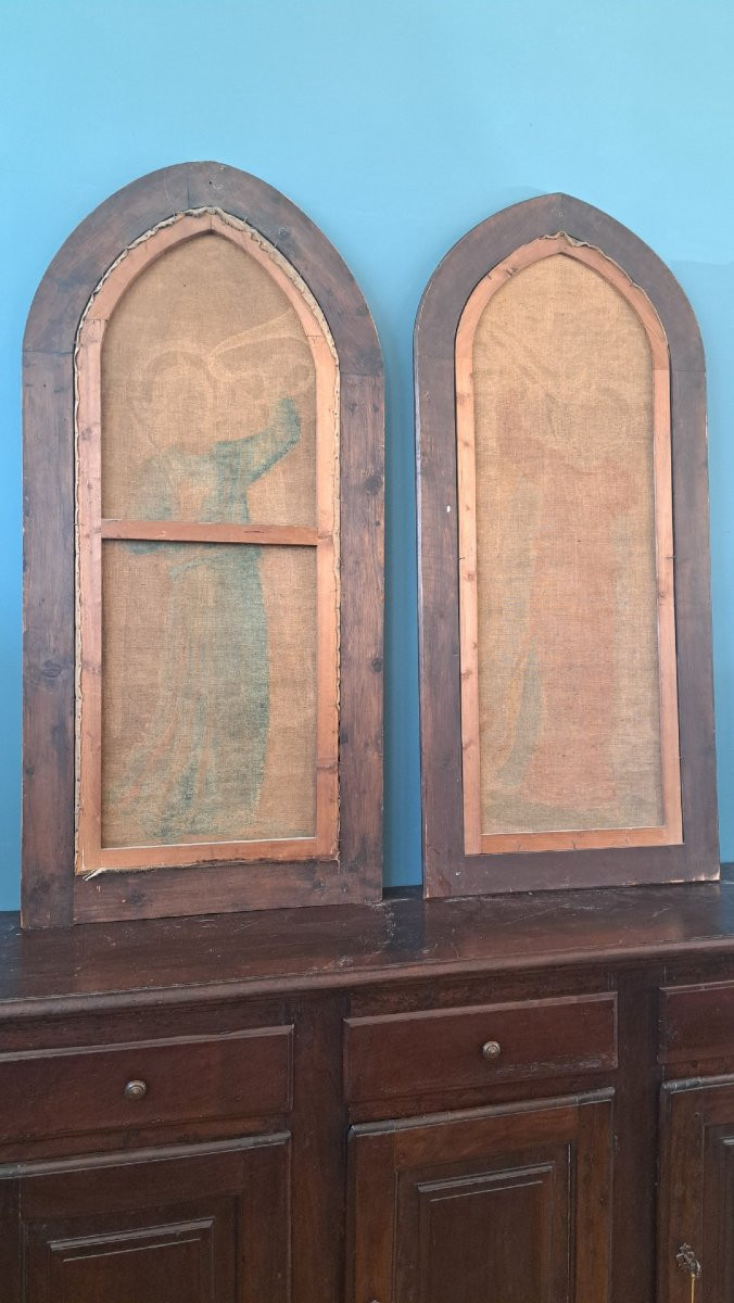 Coppia di succhi d'erba dell' Ottocento con cornice, "Angeli musicanti"-photo-4