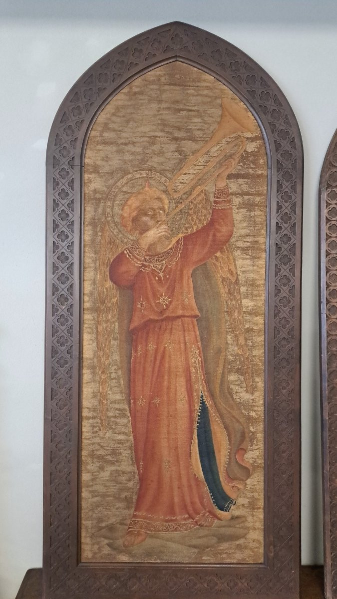 Coppia di succhi d'erba dell' Ottocento con cornice, "Angeli musicanti"-photo-3