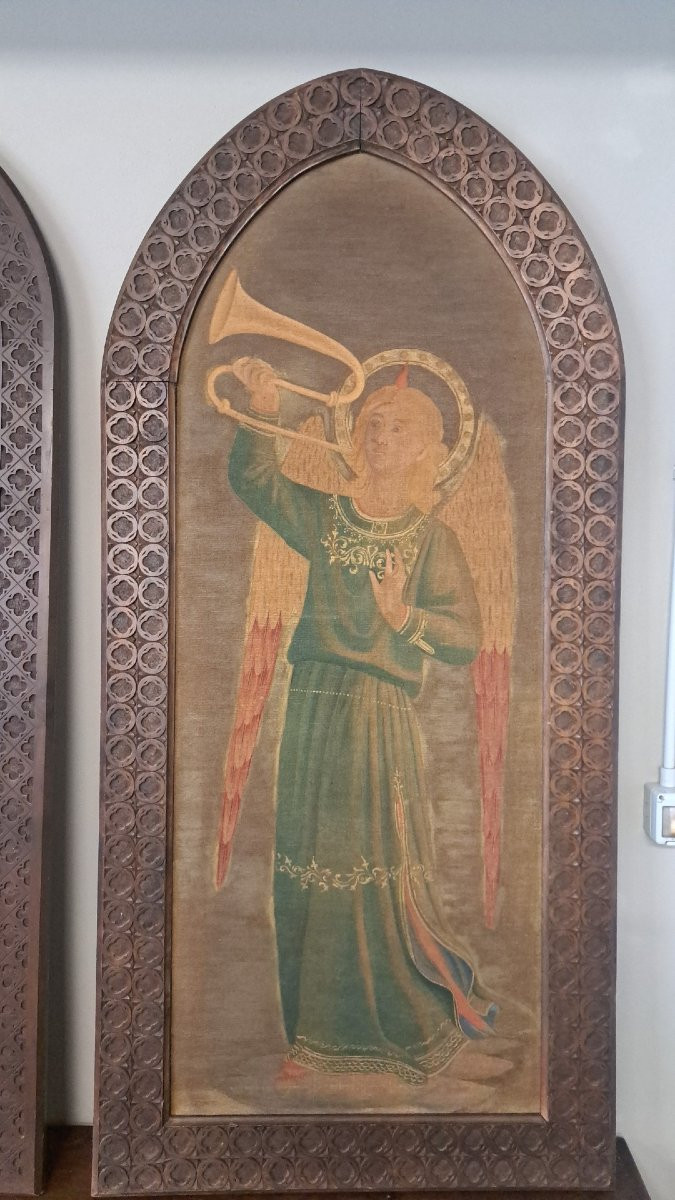 Coppia di succhi d'erba dell' Ottocento con cornice, "Angeli musicanti"-photo-4