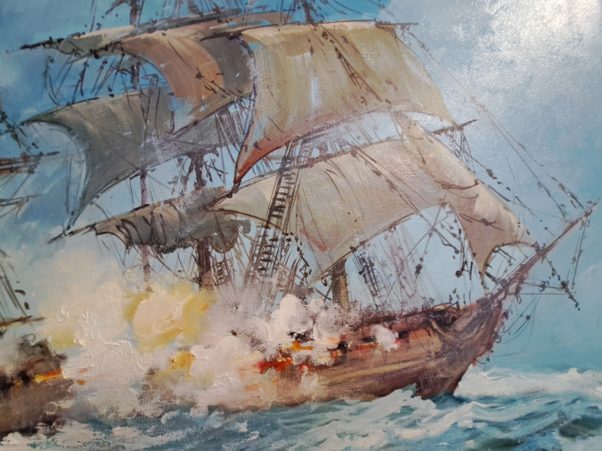 Norberto Martini, Battaglia in alto mare, olio su tela-photo-4