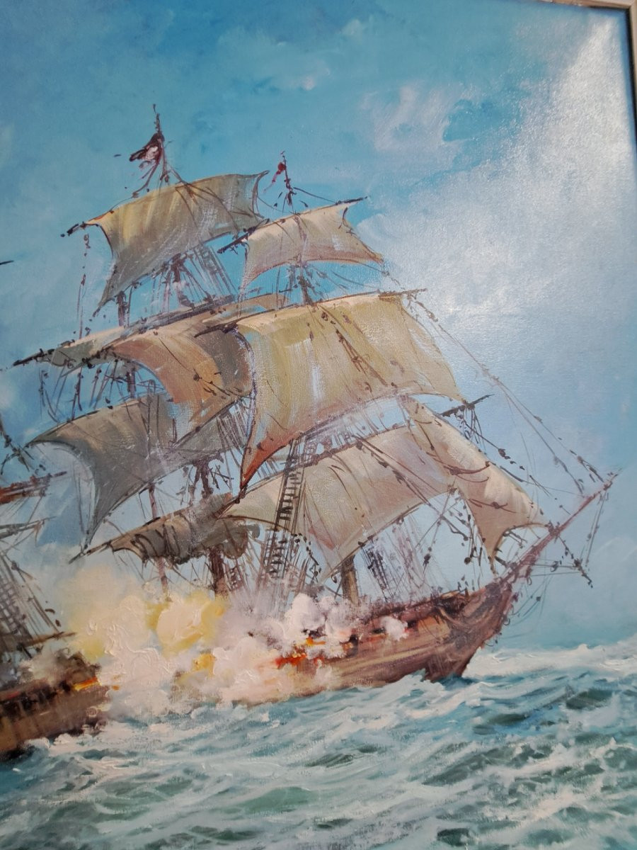 Norberto Martini, Battaglia in alto mare, olio su tela-photo-4