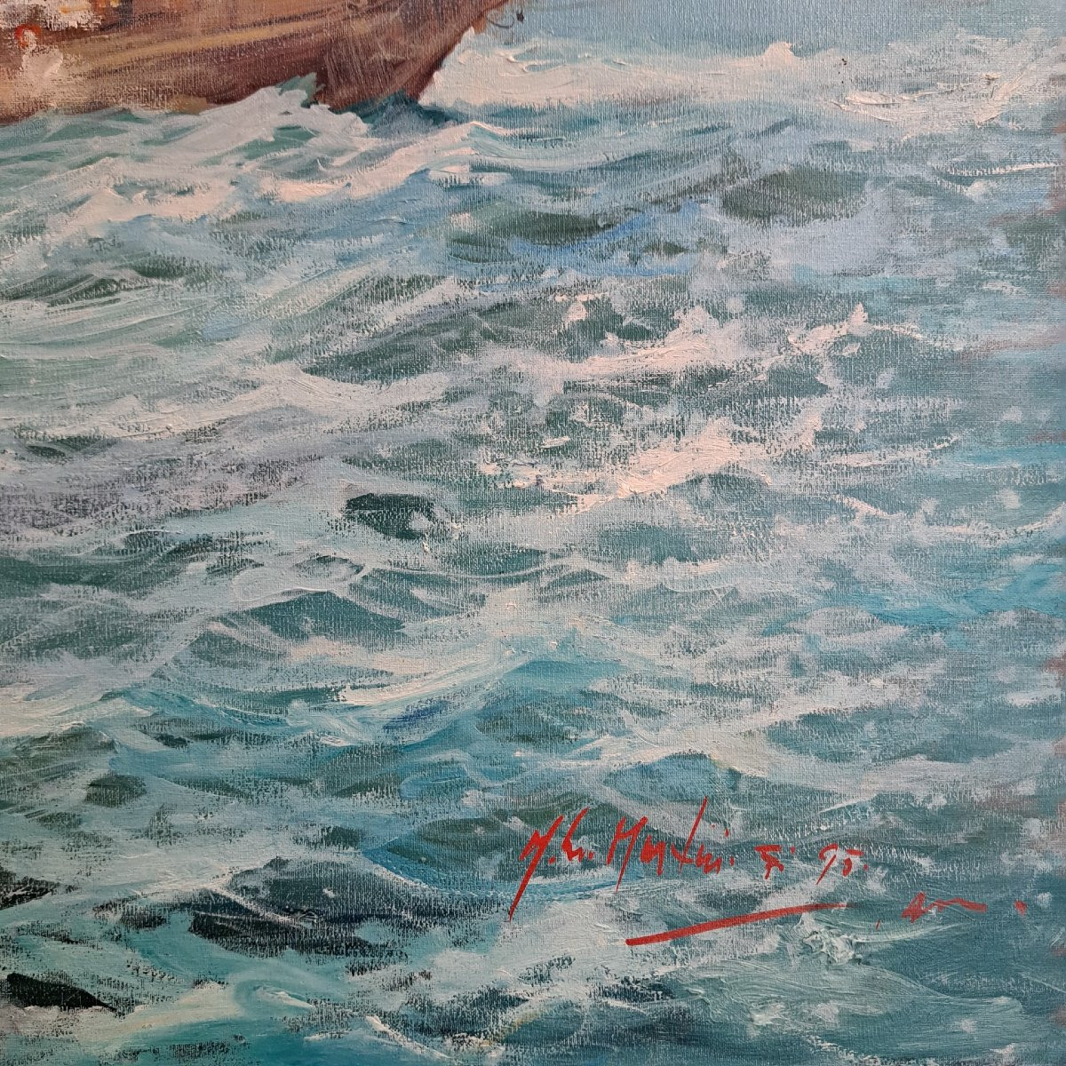 Norberto Martini, Battaglia in alto mare, olio su tela-photo-5