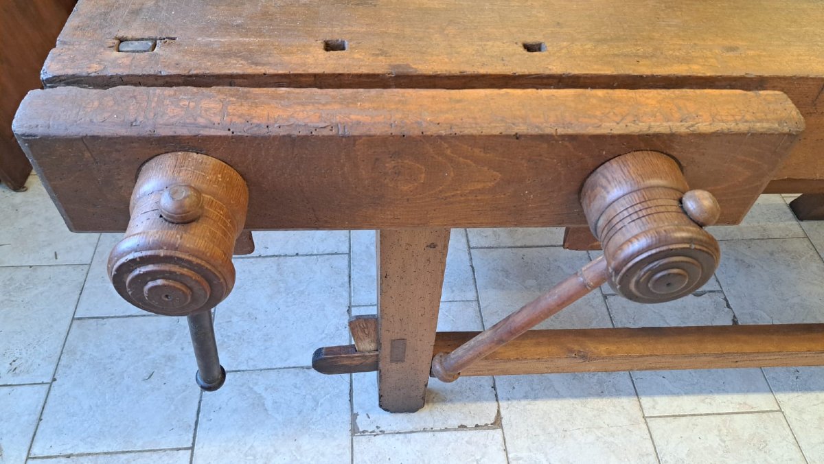 Tavolo da falegname dell' Ottocento con tripla morsa-photo-2