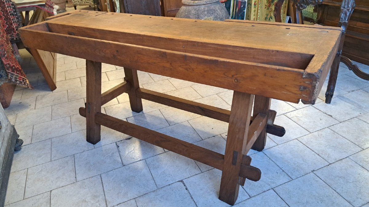 Tavolo da falegname dell' Ottocento con tripla morsa-photo-3