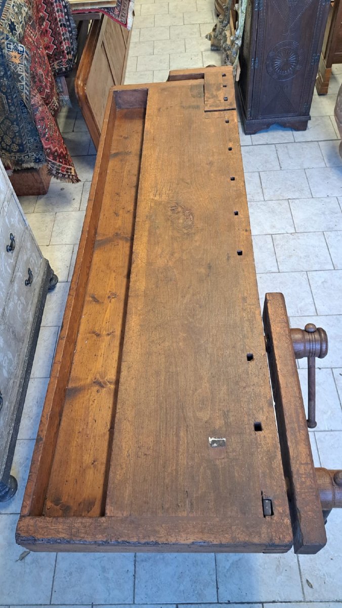 Tavolo da falegname dell' Ottocento con tripla morsa-photo-2