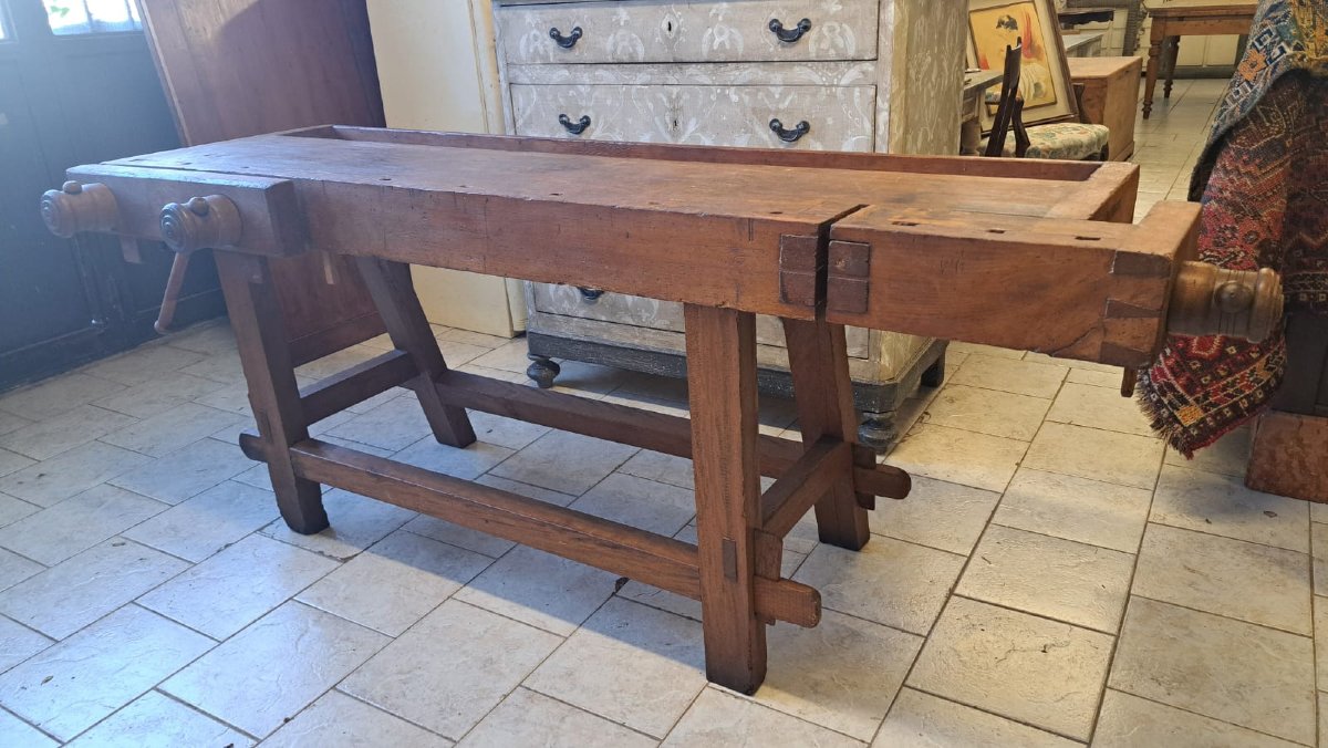 Tavolo da falegname dell' Ottocento con tripla morsa-photo-4