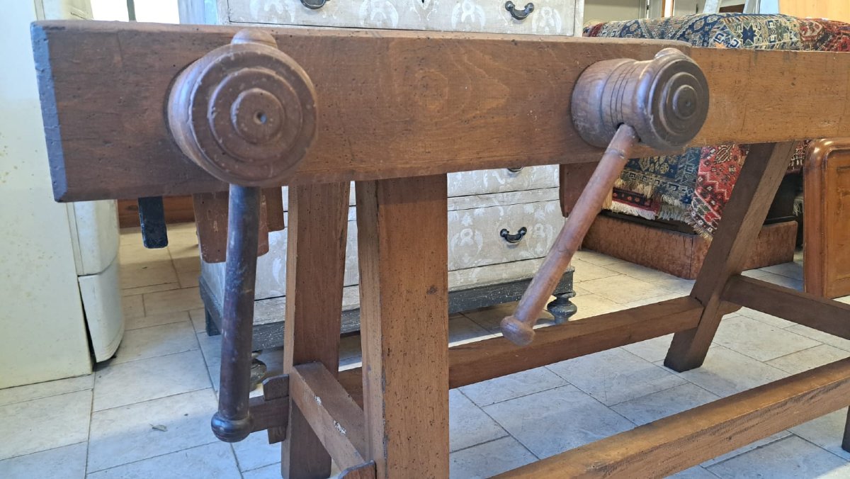 Tavolo da falegname dell' Ottocento con tripla morsa-photo-6