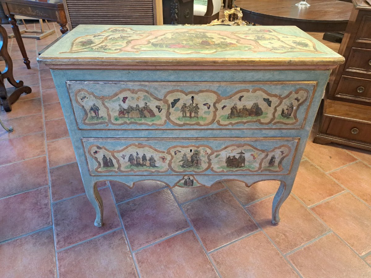 Comò dipinto con applicazioni in papier mâché-photo-2