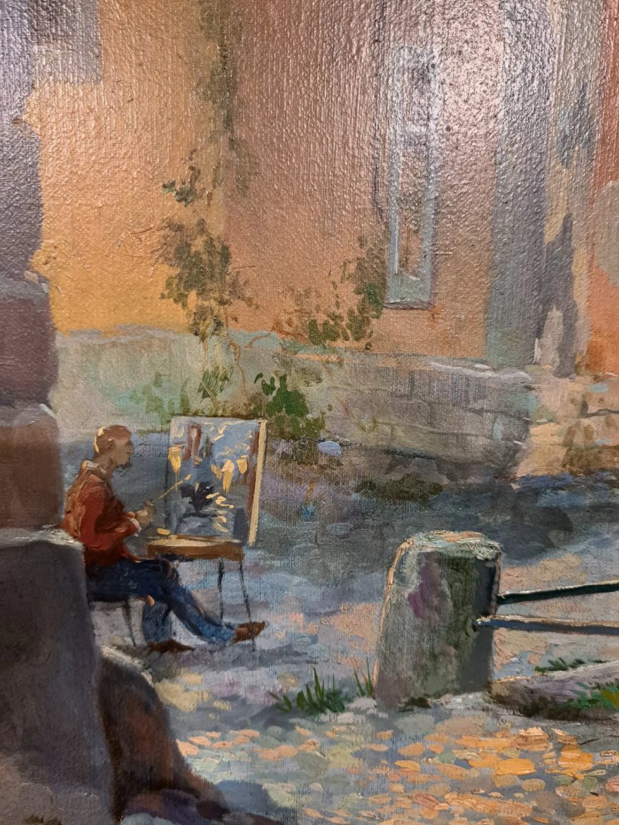 Roma, veduta di Piazza Campitelli. Olio su tela-photo-3