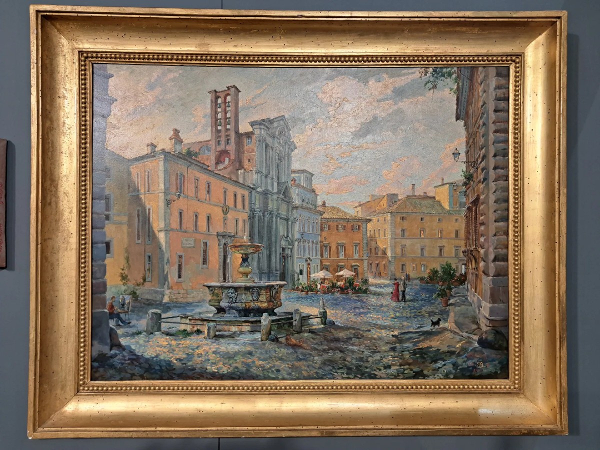 Roma, veduta di Piazza Campitelli. Olio su tela